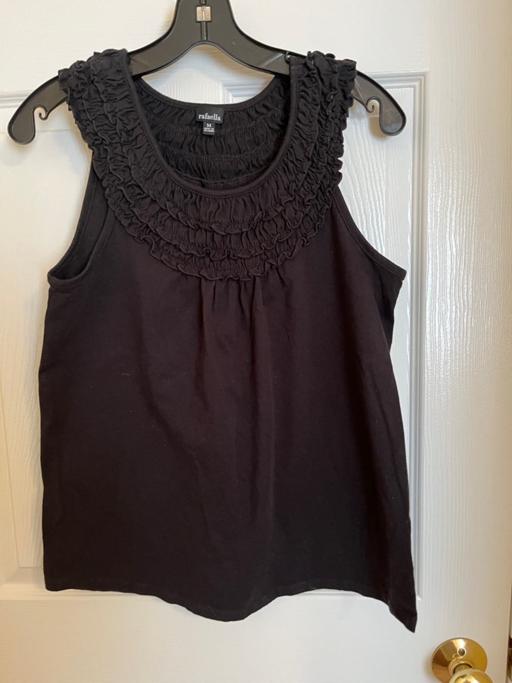 Rafaella Black Ruffle Scoop Neck Sleeveless Tank